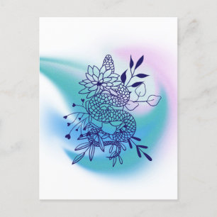 Cartão Postal Flor e Cobra de Aquarela