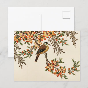 Cartão Postal Flor e Pássaro Antiquado Chinês, Jardim de Vintage