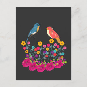 Cartão Postal Flor E Pássaros Belos E Coloridos 
