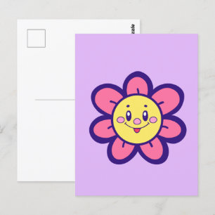 Cartão Postal Flor Feliz, Rosa E Amarelo