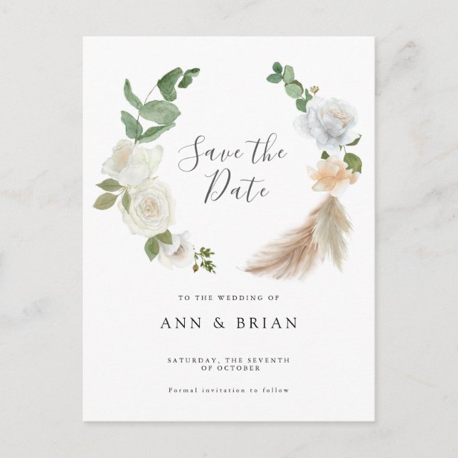 Cartão Postal Flor floral de roscas brancas de aquarelas Salvar  (Frente)