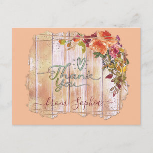 Cartão Postal Flor Floral em Madeira Rústica Agradecer com Nome