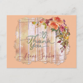 Cartão Postal Flor Floral em Madeira Rústica Agradecer com Nome