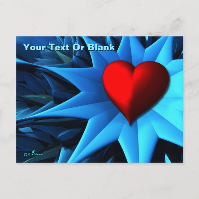Cartão Postal Flor Fractal Blue Heart (Frente)