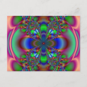 Cartão Postal Flor Fractal em Múltiplas Cores