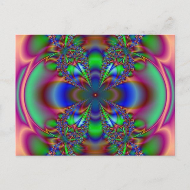 Cartão Postal Flor Fractal em Múltiplas Cores (Frente)