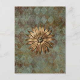 Cartão Postal Flor Metálico Dourado em Verde