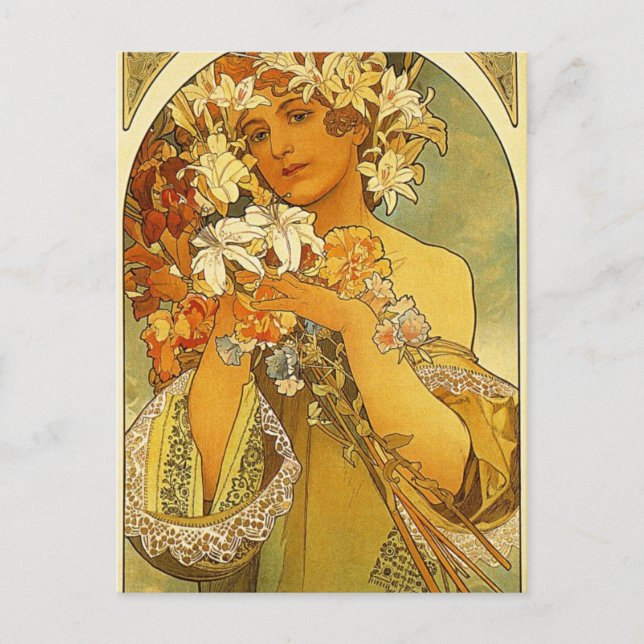 Cartão Postal Flor por Alphonse Mucha (Frente)