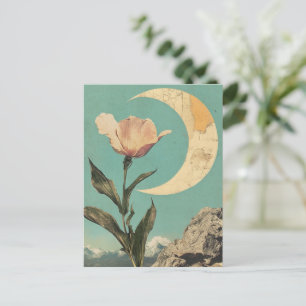 Cartão Postal Flor rosa e Lua Crescente