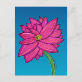 Cartão Postal Flor Rosa Fúcsia com fundo azul