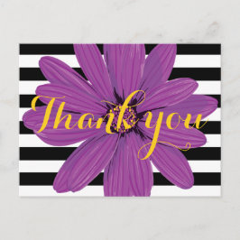 Cartão Postal Flor Roxa listras pretas e brancas
