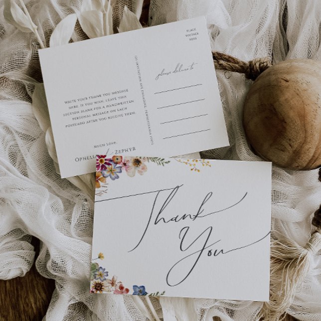 Cartão Postal Flor Silvestre Colorida | Agradecimento de Casamen (Criador carregado)