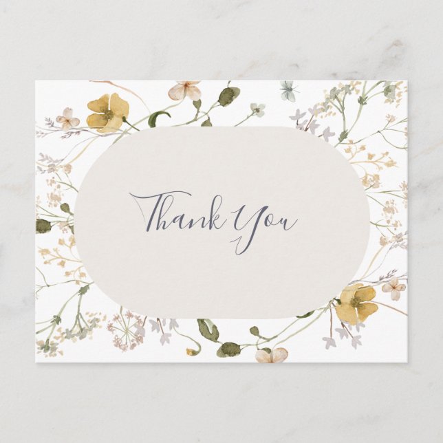 Cartão Postal Flor Silvestre da Primavera | Obrigado White Weddi (Frente)