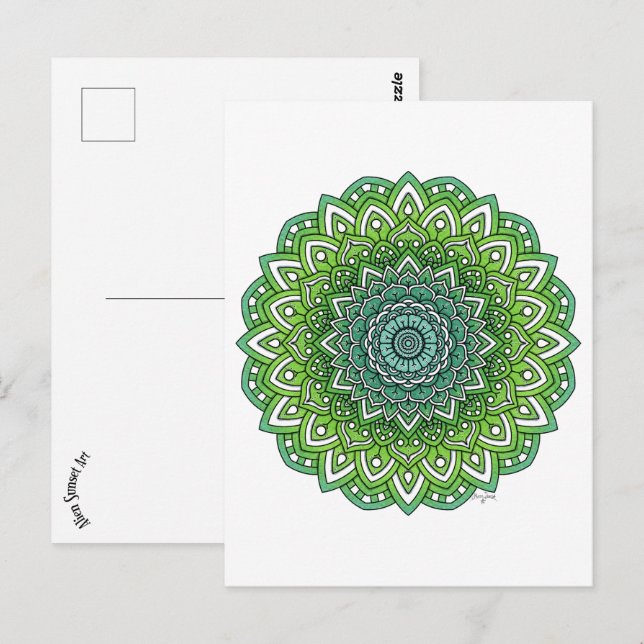 Cartão Postal Flor Verde Espimentada Mandala (Frente/Verso)