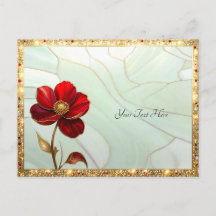 Cartão Postal Flor Vermelha de Vidro Colorido