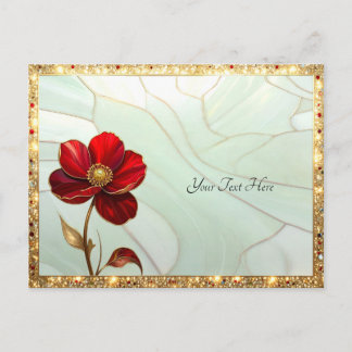 Cartão Postal Flor Vermelha de Vidro Colorido