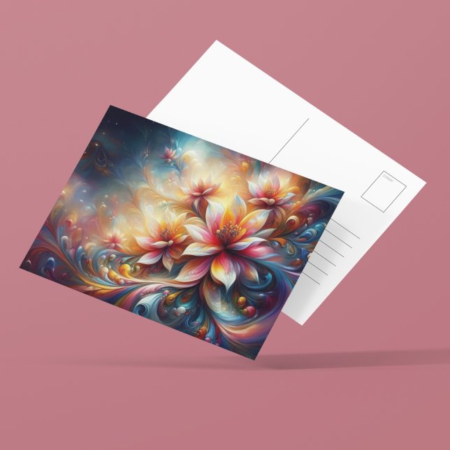 Cartão Postal Flora em Colorful Ai Fantasy (Immerse in vibrant AI-crafted florals—ideal for art and nature lovers.)