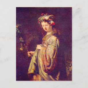 Cartão Postal Flora (retrato de Saskia como Flora) por Rembrandt