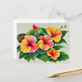 Cartão Postal Flora Tropical de Aquarela Amarelo-Amarelo-Amarelo