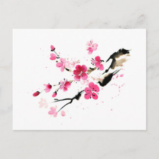 Cartão Postal Floração cor-de-rosa da primavera. Pintura a tinta
