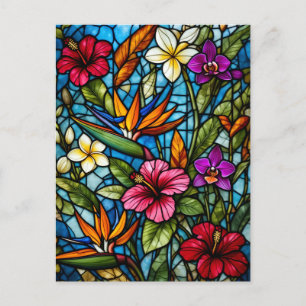 Cartão Postal Floração Tropical em Vidro Pintado Floral Vibrante