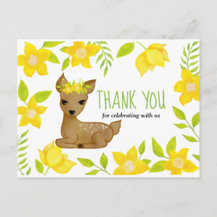 Cartão Postal Florais Amarelos Bebês Chá de fraldas Obrigado