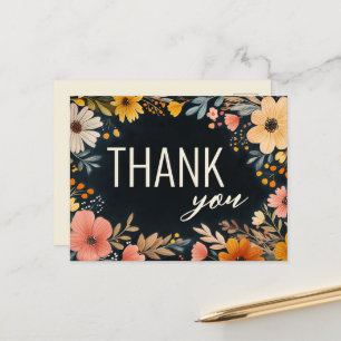Cartão Postal Florais Bold Watercolor Personalizados OBRIGADO