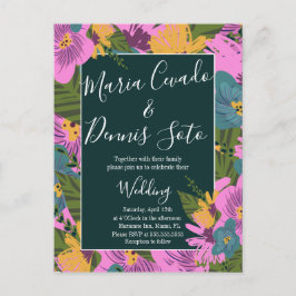 Cartão Postal Florais Desenhadas à Mão Casamento Verdejante Rosa