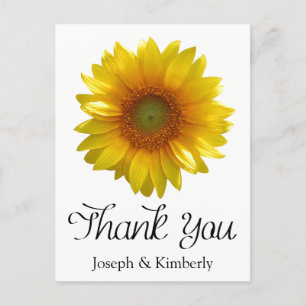 Cartão Postal Floral Amarelo Girassol Obrigado Casamento Flor
