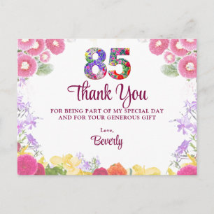 Cartão Postal Floral Aniversário de 85 anos Obrigado  Flores Ele