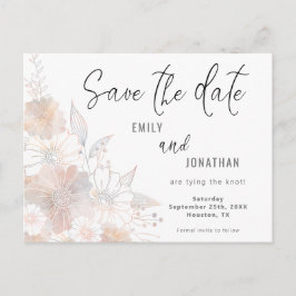 Cartão Postal Floral Bege Rosa Cinza Casamento Salve A Data