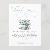 Floral Blue Tea Party Boy Chá de fraldas Obrigado