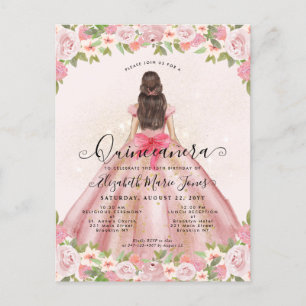 Cartão Postal Floral Blush Dourado Glam Princesa Quinceanera