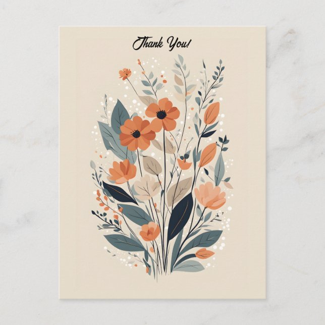 Cartão Postal Floral Boho Abstrato Obrigado (Frente)