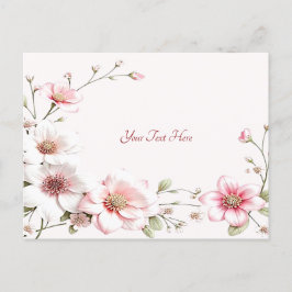 Cartão Postal Floral Branco Rosa Elegante