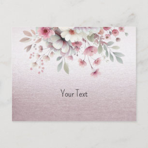 Cartão Postal Floral Branco Rosa Moderno