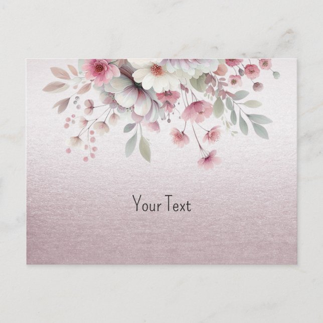 Cartão Postal Floral Branco Rosa Moderno (Frente)