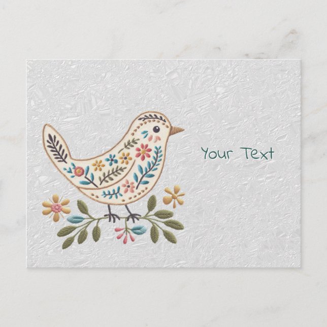 Cartão Postal Floral Colorido de Passarinho (Frente)