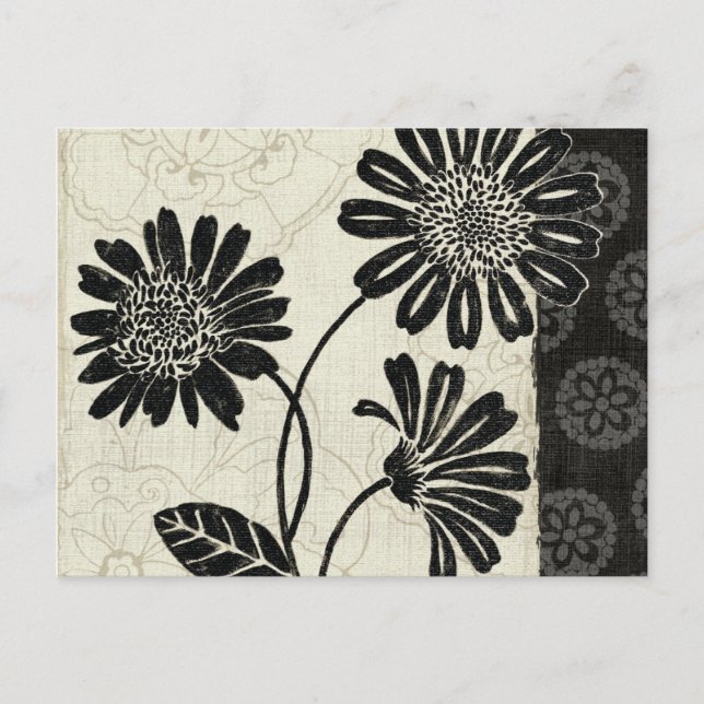 Cartão Postal Floral contemporâneo em preto e branco (Frente)