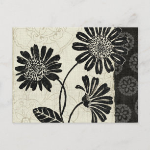 Cartão Postal Floral contemporâneo em preto e branco