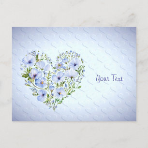 Cartão Postal Floral Coração Azul