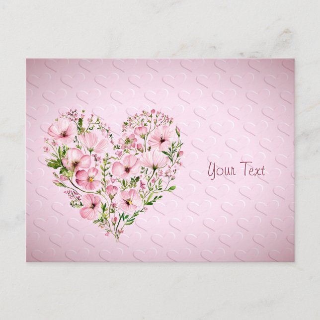 Cartão Postal Floral Coração Rosa (Frente)