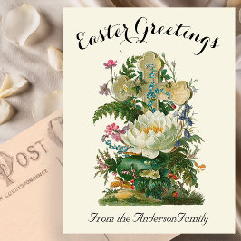 Cartão Postal Floral Cross e Ferns Vintage Páscoa Religiosa