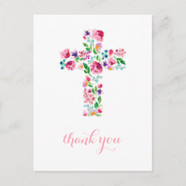 Cartão Postal Floral Cross obrigado nota, batizando obrigado