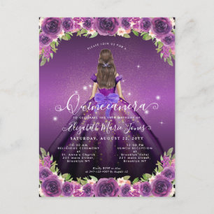 Cartão Postal Floral Dark Purple Dourado Glam Princess Quinceane
