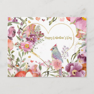 Cartão Postal Floral de Aquarela Bonito do dia de os namorados