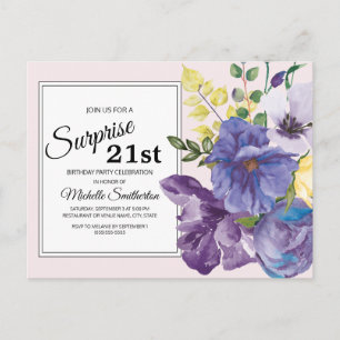 Cartão Postal Floral de Aquarela Puro em aniversário de 21 anos