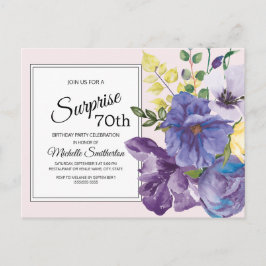 Cartão Postal Floral de Aquarela Roxa em Rosa para 70º Aniversár