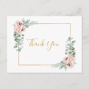 Cartão Postal Floral de Blush Elegante   Casamento Obrigado Cart