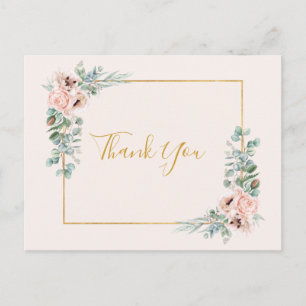 Cartão Postal Floral de Blush Elegante Pastel Wedding Obrigado